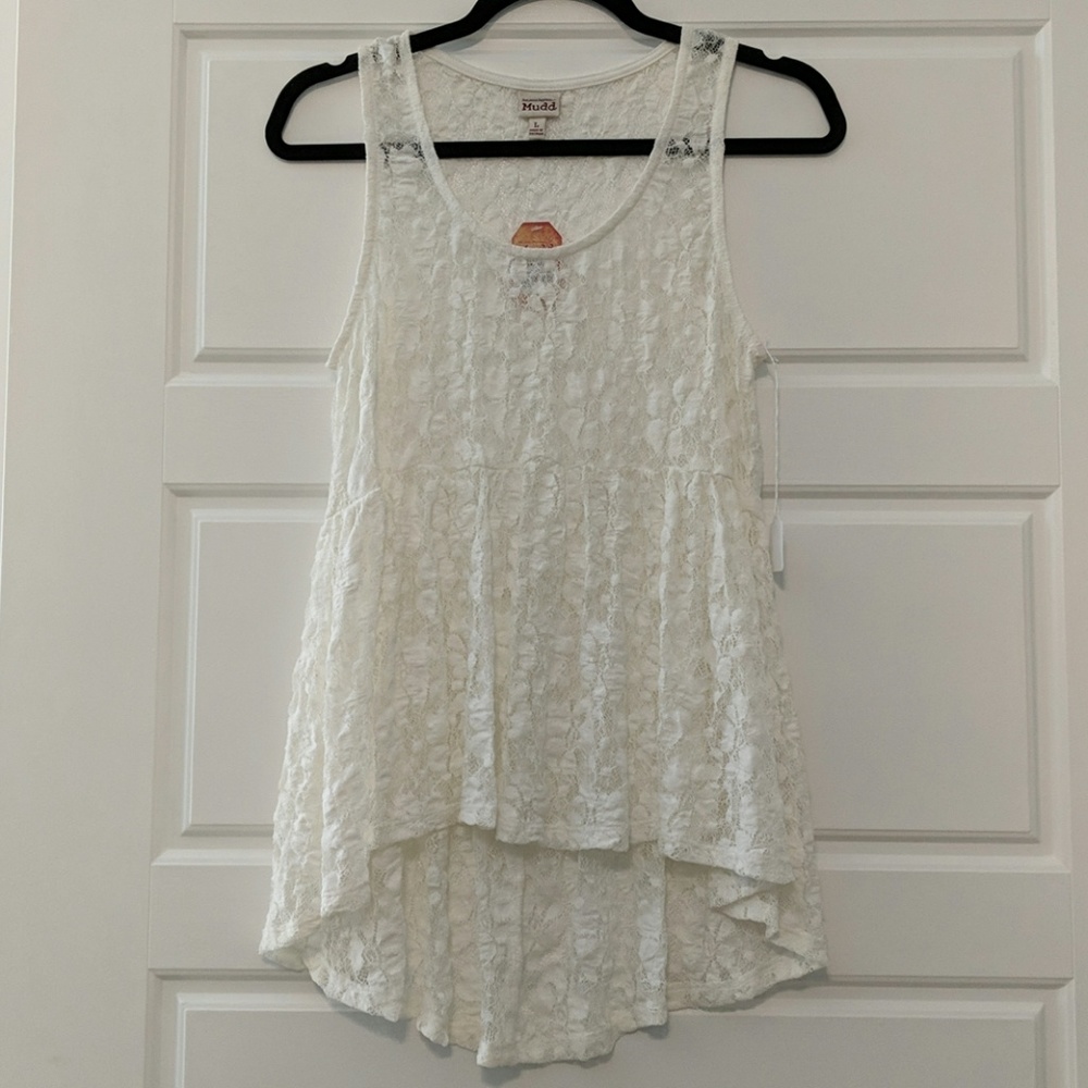 Cream High Low Lace Tank